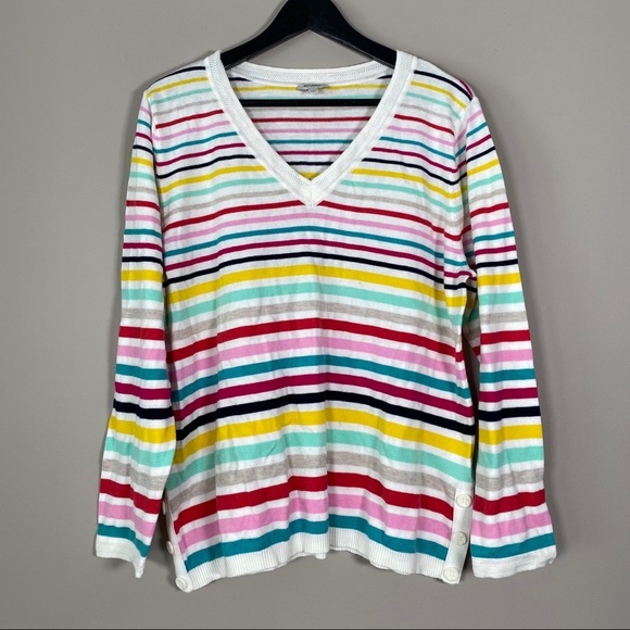 TALBOTS Petite V-Neck long sleeves Candy Stripes Sweater in size XL - Picture 6 of 6